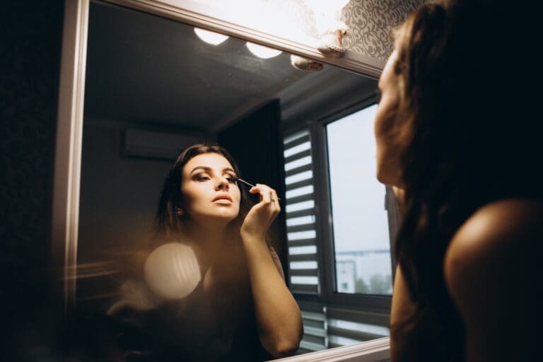 beauty and body care. girl makes make-up